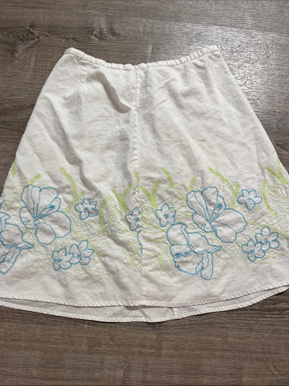 Unbranded White A-Line Skirt with Blue & Lime Floral Embroidery